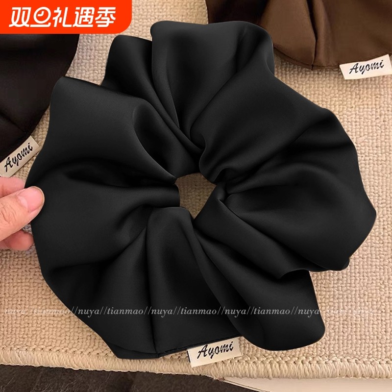 超大号真丝黑色缎面大肠发圈女高级感肥肠头花扎头发发绳睡眠头绳