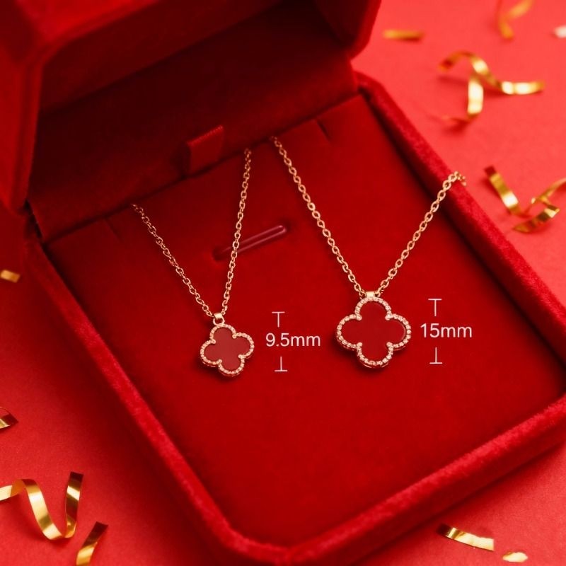 卡洛赫红色幸运四叶草项链女纯银镀18k金色锁骨链轻奢新款锁骨链