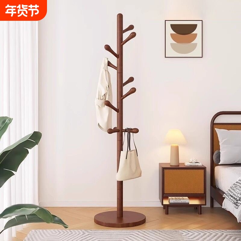 入户卧室门口实木挂衣架落地立式玄关衣帽架榉木立体挂包架