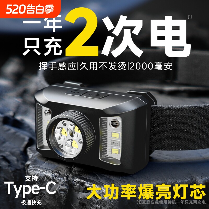 头灯2026新款强光超亮超长续航夜钓鱼专用感应户外登山头戴式照明
