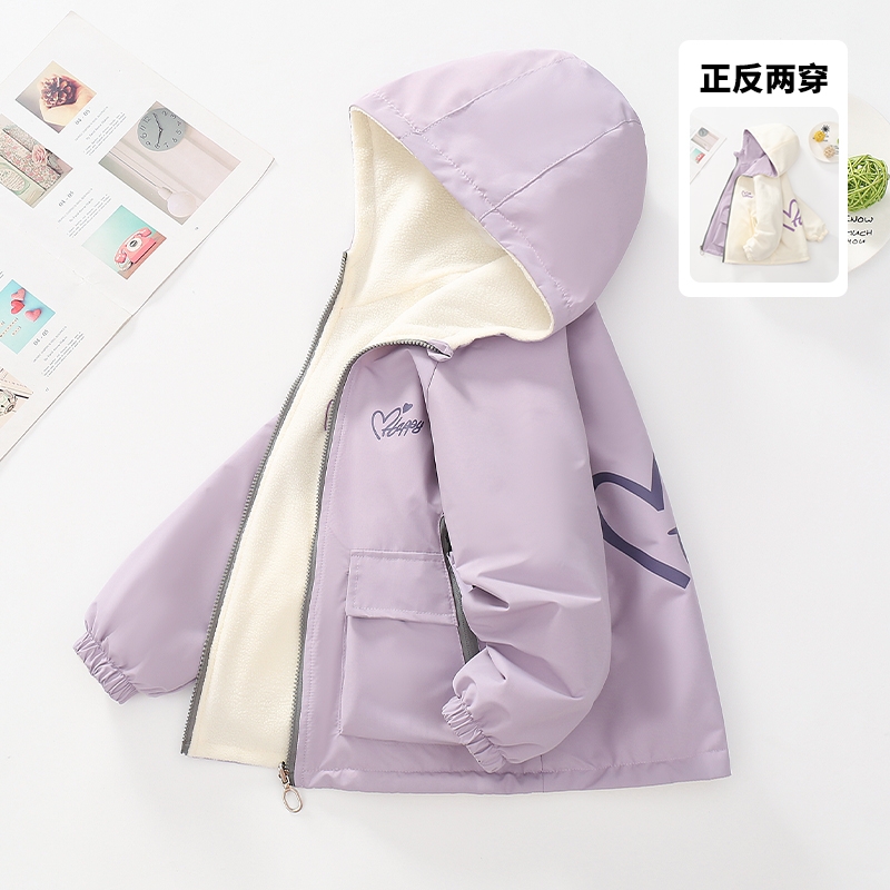 正反穿儿童秋季抓绒冲锋衣