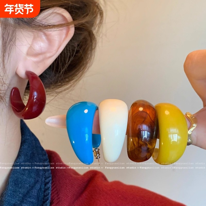 复古港风琥珀耳圈美耳环女2026新款耳钉方圆脸的秋冬耳饰红色蓝色,饰品/流行首饰/时尚饰品新,耳环,淘宝优惠券,粉丝福利购,淘宝优惠卷