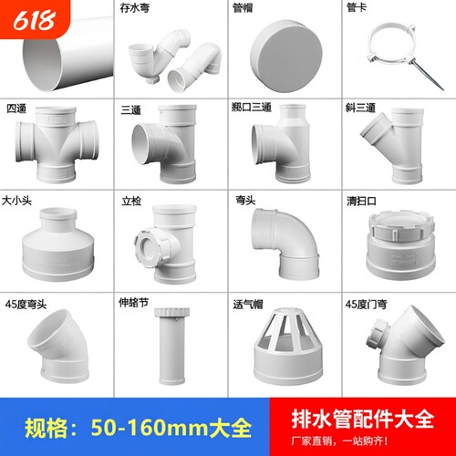 PVC排水管配件大全110直通