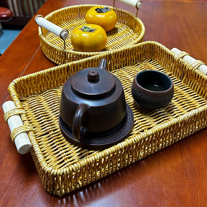 面包馒头筐面包篮仿藤编果篮方形商用收纳筐带提手篮烘焙展示托盘