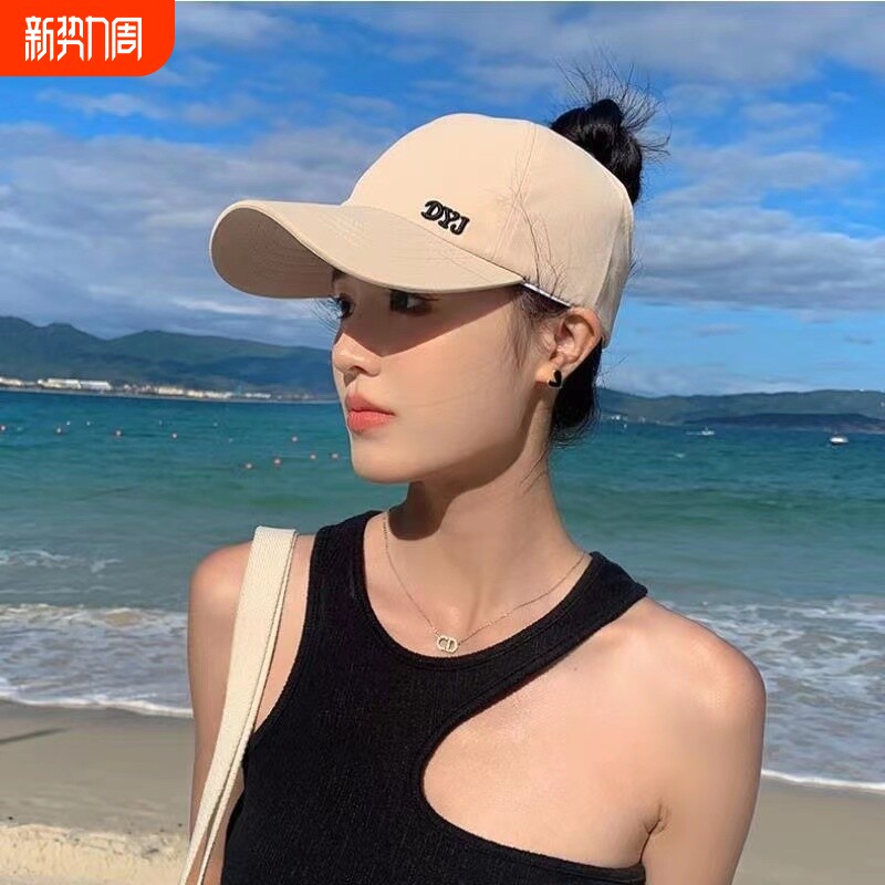 2024春夏新款棉布鸭舌空顶帽男女士情侣户外休闲防晒高马尾帽子