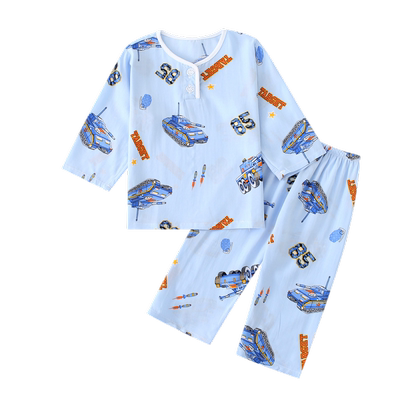 棉绸双短卡通套装夏季儿童空调服睡衣