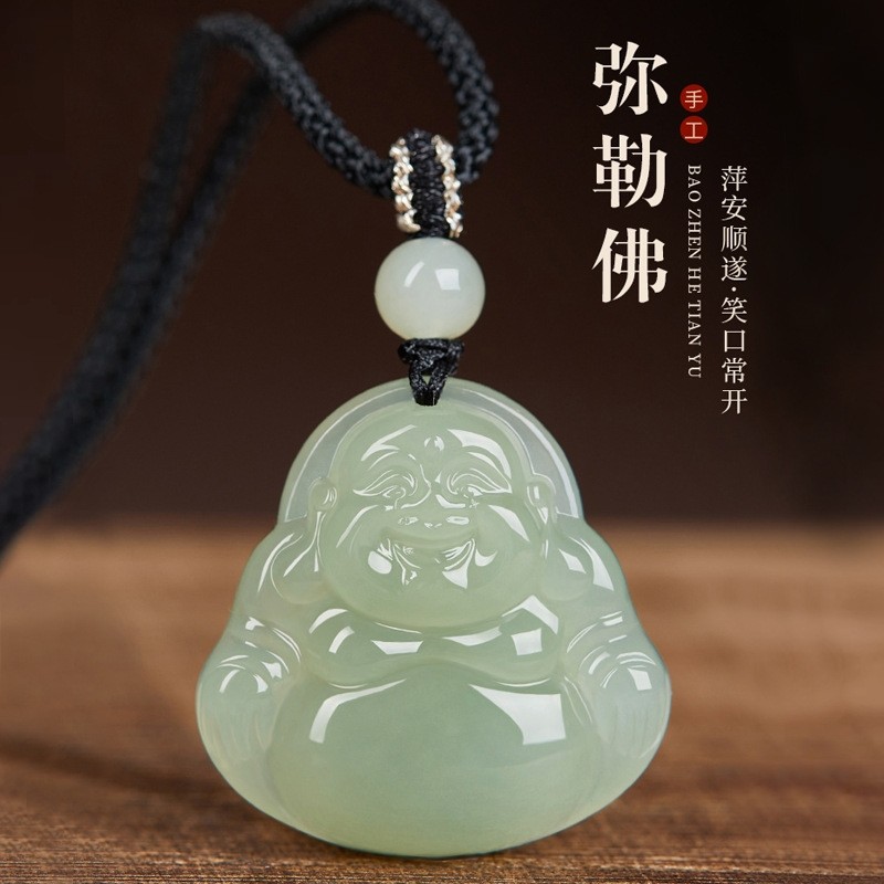玉石新中式晴水高冰天然和田玉佛公项链和田玉吊坠真玉弥勒佛f5