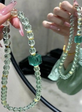 「青山绿水」薄荷绿水晶手链薄荷曼波串珠绿萤石手串多圈叠戴手饰
