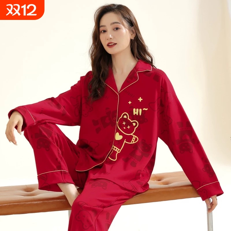 空气夹棉睡衣女秋冬加厚保暖套装