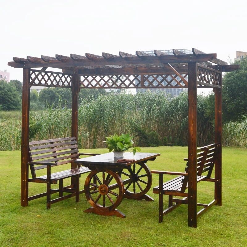 d防腐花园庭院凉亭户外花架子架葡萄架室外农村院子装饰碳化复古