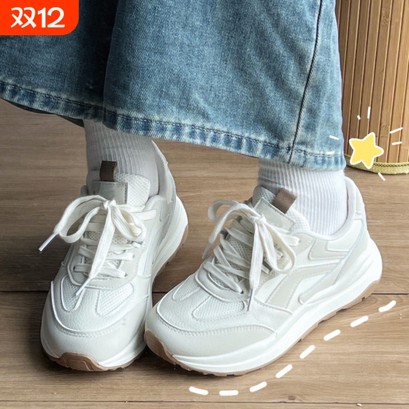 雪兰黛运动鞋女2024春夏季新款轻便小白鞋厚底老爹鞋百搭跑步鞋