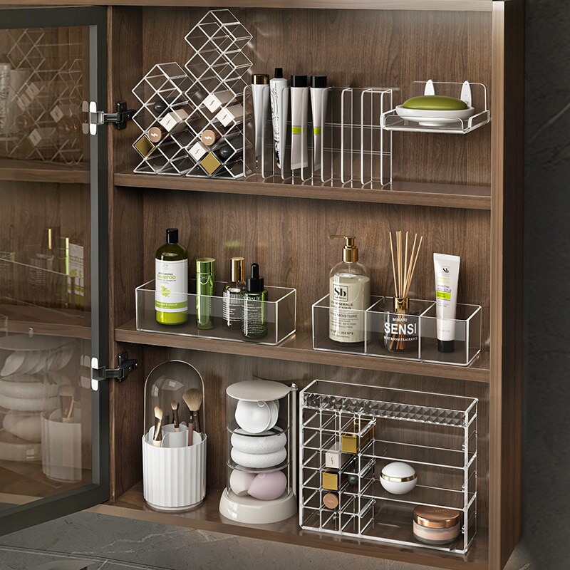 镜柜收纳盒洗手洗漱台化妆品口红卫生间浴室柜分格斜口整理盒子