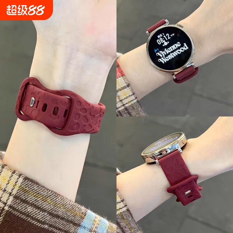 适用华为GT4/Watch4/pro猫爪压花纹硅胶表带GT3/GT3pro手表男女款透气GT2/华为GT5pro/Watch2pro表带41mm秋冬