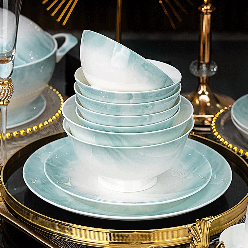 国玥釉下彩骨瓷饭碗家用高温汤碗新款陶瓷泡面碗盘子餐具轻奢瓷器