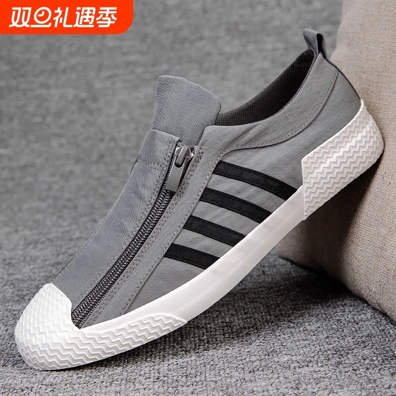 男鞋冬季新款潮鞋低帮小白鞋拉链帆布鞋韩版潮流百搭休闲板鞋