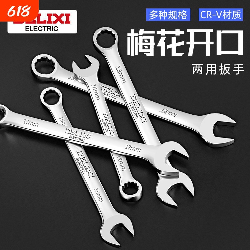 梅花开口两用扳手德力西扳手1314套装板手梅开呆扳手工具10mm扳手