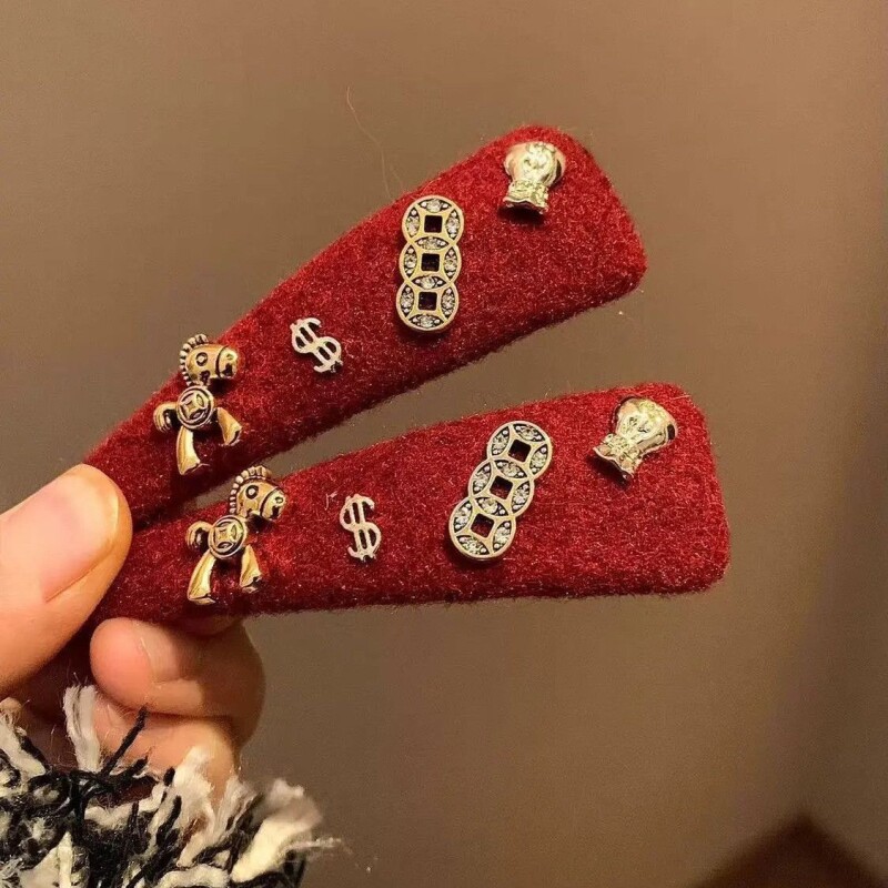 马上暴富~豹纹小马红色发夹女边夹侧边碎发刘海夹新年圣诞节头饰