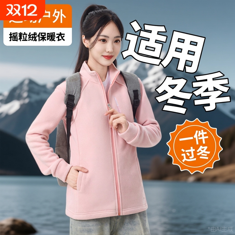 女士加绒加厚摇粒绒抓绒衣