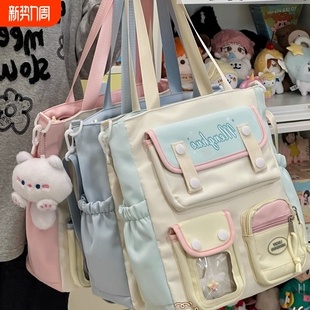 学院ins风手提单肩包包女高颜值学生上课补习袋大容量斜挎包双肩