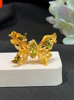 欧美夸张橄榄绿蝴蝶戒指
