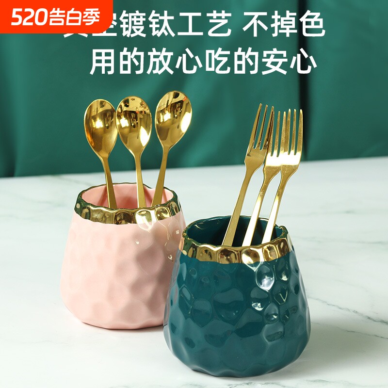 A6L水果叉子家用甜品叉收纳罐套装儿童小叉子轻奢水果签果插