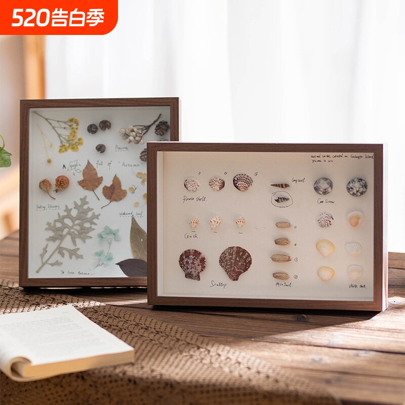 立体中空标本框diy手工相框摆台植物贝壳粘土干花保存展示画框架