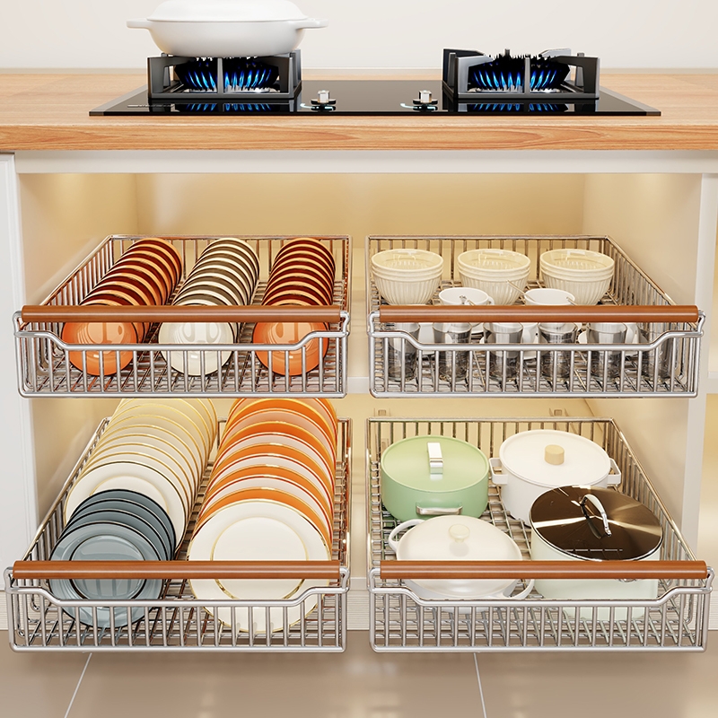 厨房橱柜内碗碟置物架可抽拉碗架