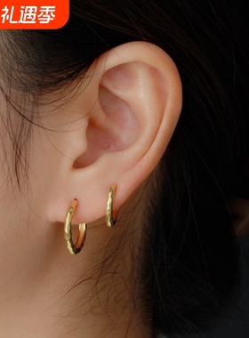 YHE0151 欧美轻奢S925纯银冷淡风不规则捶打纹耳扣 锤面圆环耳钉