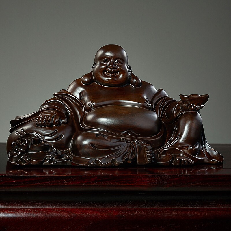 黑檀木雕刻弥勒佛像摆件实木大肚笑佛家用供奉新中式家居客厅送礼