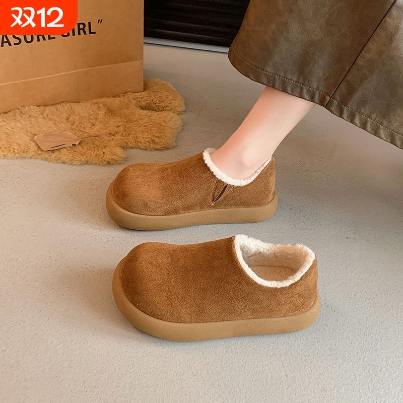 厚底加绒小土豆勃肯鞋女2025秋冬新款一脚蹬毛毛鞋保暖雪地靴棉鞋