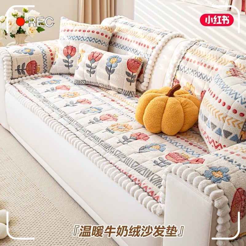 牛奶绒沙发垫秋冬2025新款直排皮沙发坐垫子冬季加厚防滑套罩盖布