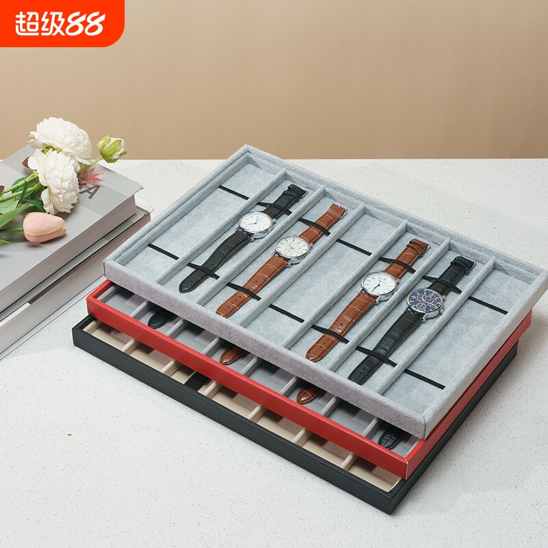 PU皮手表展示托盘绒布表带收纳盘项链手链发簪看货盘首饰道具珠宝