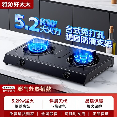 煤气灶家用双灶台式天然气液化气燃气灶双眼猛火带熄火保护灶具