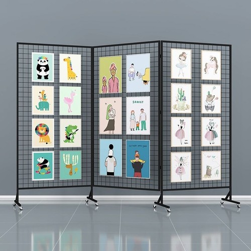 折叠铁艺网格展示架户外画展美术作品展览加幼儿园收纳落地可移动画室