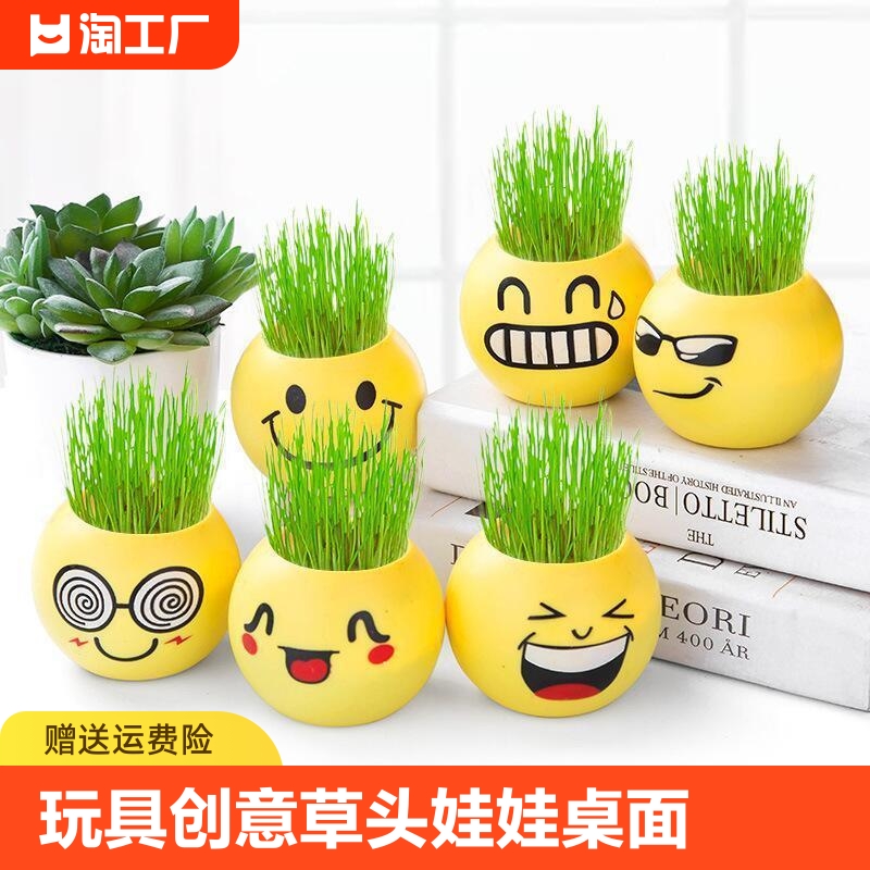 【玩具场】创意草头娃娃桌面迷你植物小盆栽幼儿园DIY种植盆栽卡