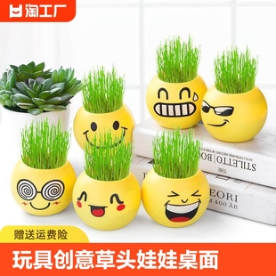 玩具场 创意草头娃娃桌面迷你植物小盆栽幼儿园DIY种植盆栽卡