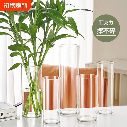 亚克力防摔花瓶水养水培插花富贵竹透明鲜花装饰小植物方形落地