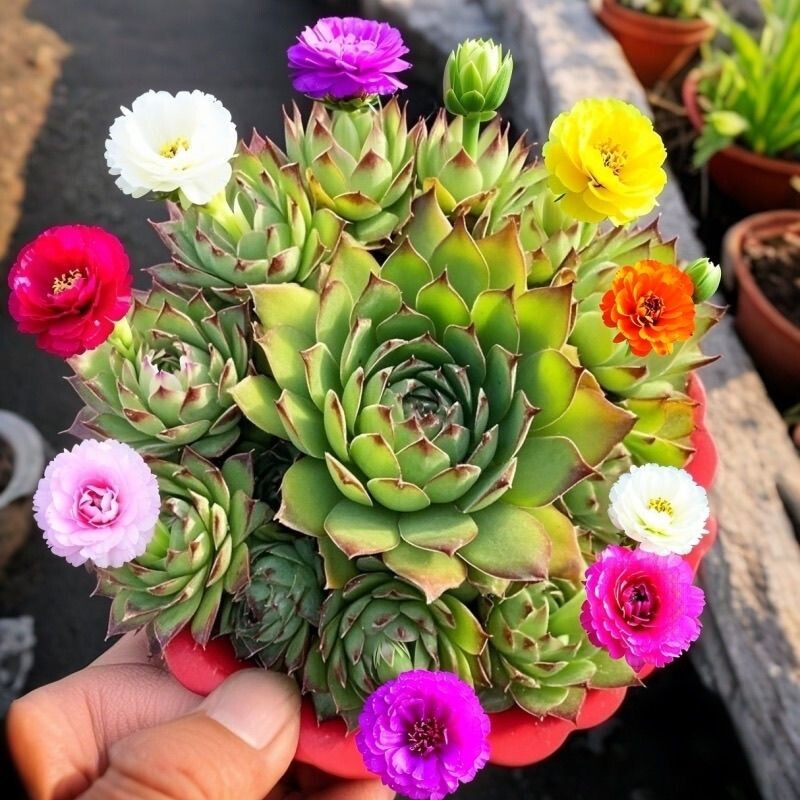 开花七彩观音莲群生多头招财多肉植物盆栽室内防辐射花卉四季阳台