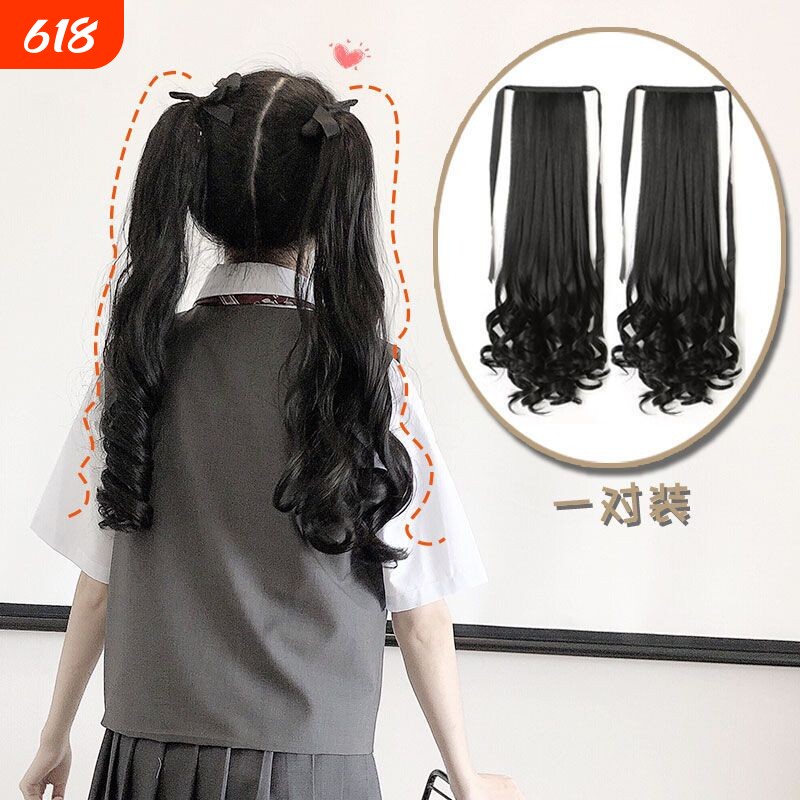 JK假发女高双马尾lolita日系绑带式长卷发萝莉软妹可爱直辫子发饰