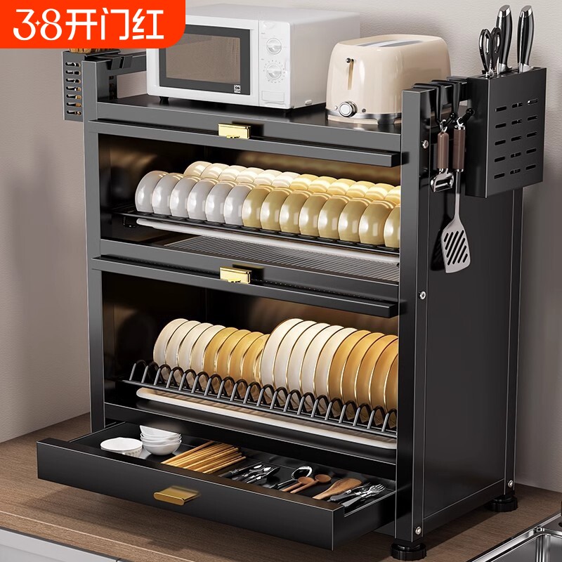 厨房碗碟收纳架带门防尘碗架台面多功能收纳盒家用碗筷碗盘沥水架