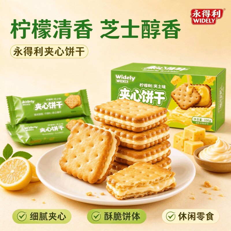 柠檬夹心饼干芝士饼干独立包装清新怀旧咸味酥脆充饥零食