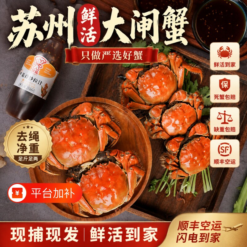 苏州阳澄精品大闸蟹鲜活螃蟹公4全母3两10只中秋高端礼盒装水产