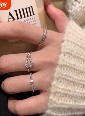 爱心月亮蝴蝶情侣戒指小众设计高级感简约百搭潮个性女开口可调节
