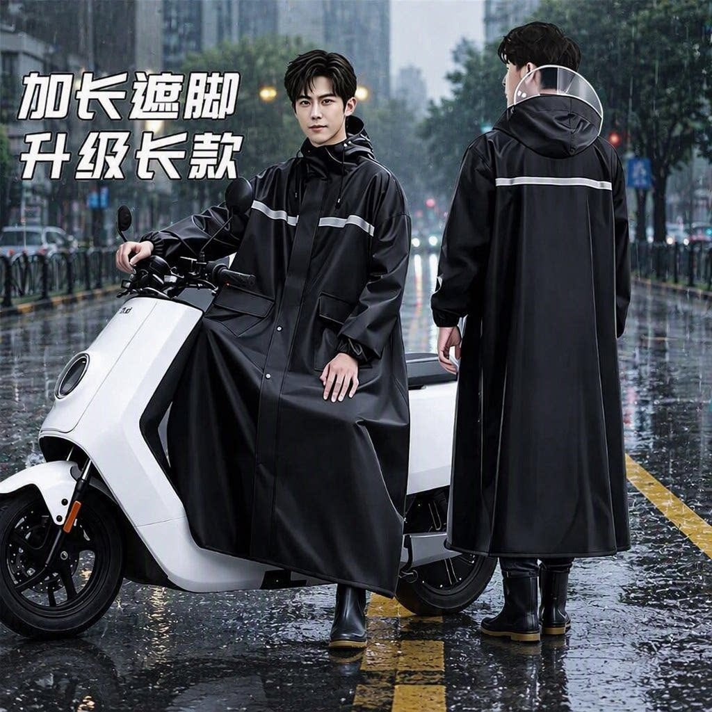 【暴雨不湿鞋】加长遮脚骑行雨披图片