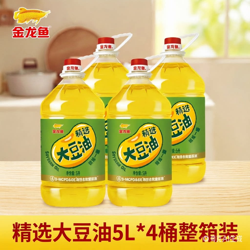 金龙鱼精选大豆油5升*4桶整箱装 精炼一级植物食用油商用家用20升