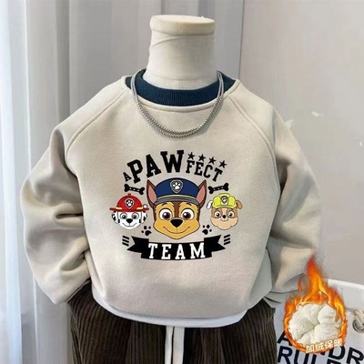 男童纯棉加绒卫衣儿童圆领秋冬上衣中小童卡通动漫宝宝圆领卫衣E