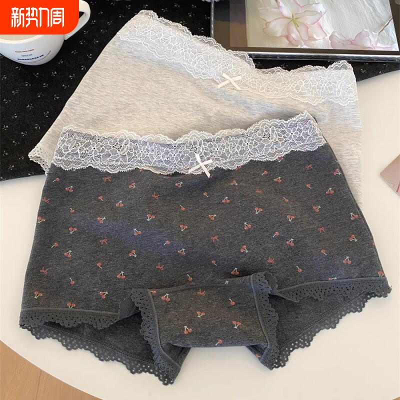 蕾丝四角平角裤女士内裤女纯棉抗菌中腰无痕包臀防走光打底安全裤