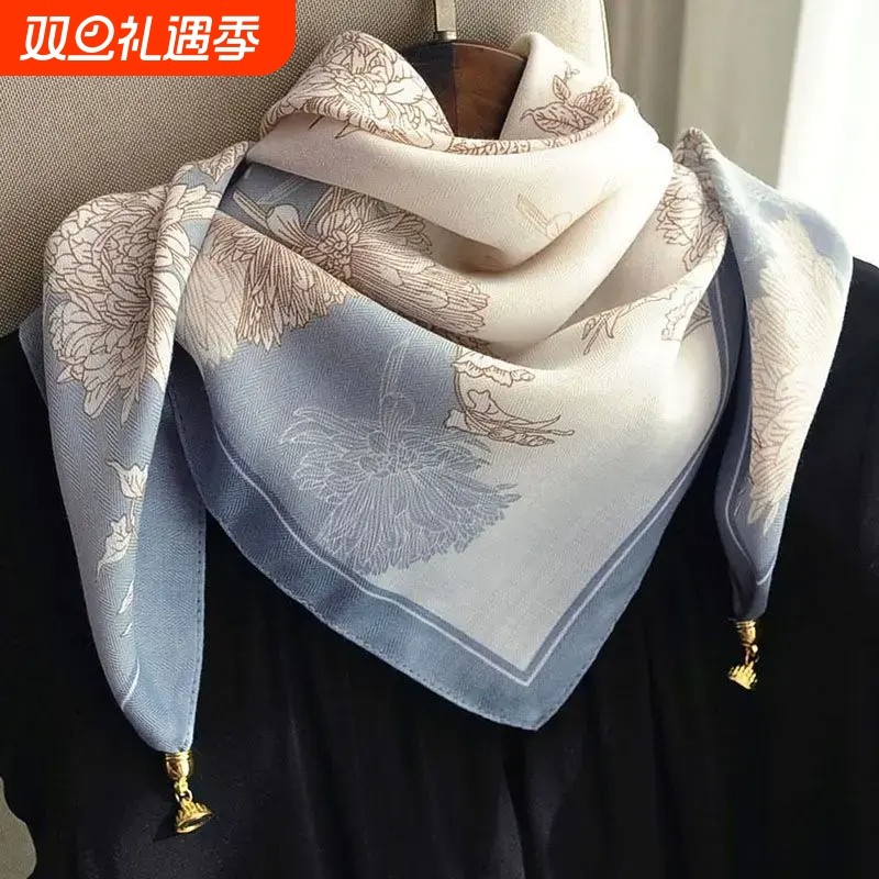 新中式百搭护颈领巾磁吸扣棉麻丝巾女三角围巾方巾保暖围脖冬