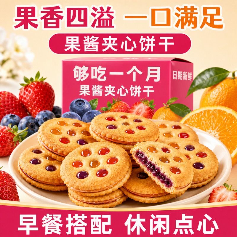果酱夹心零食饼干散装怀旧解馋休闲食品整箱草莓混合好吃多种早餐