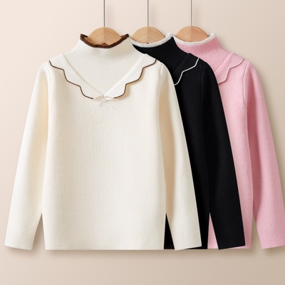 女童秋冬一体绒针织衫女孩毛衣